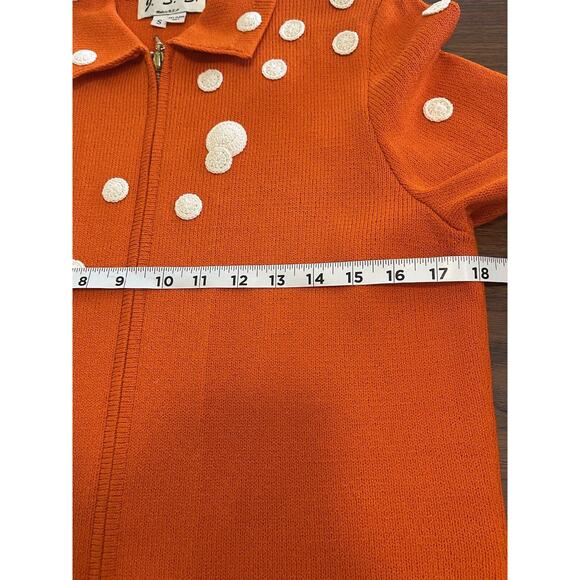 JSS Woman’s Knit Wear Blazer sz S Orange/Embroidered Cream Circle Wool blend USA - Picture 11 of 12